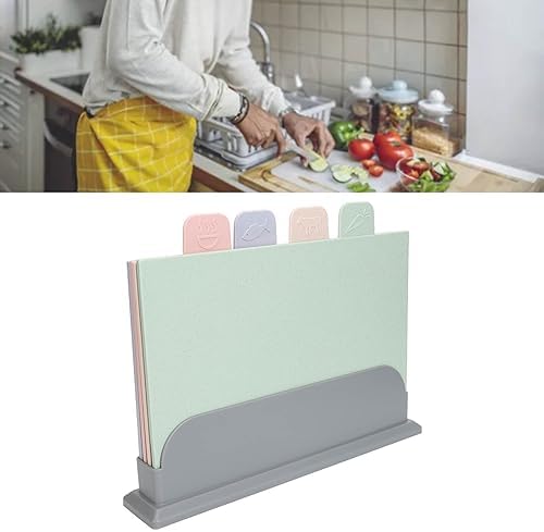 4PCS Color Coded Cutting Boards Set with Holder, Plastic Cutting Board