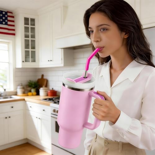 6 Packs Reusable Stainless Steel Straws with Silicone Tips and Travel