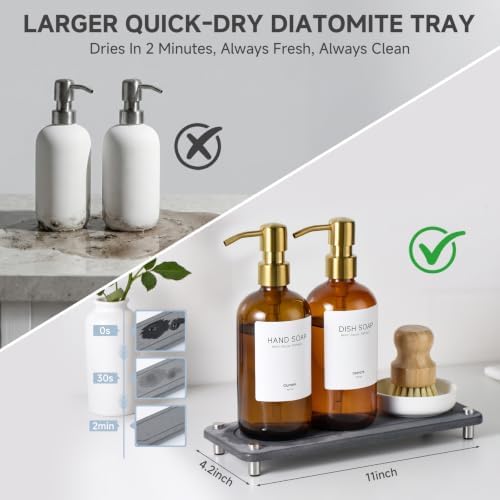Kitchen Soap Dispenser Set, 2 Pack Amber Glass