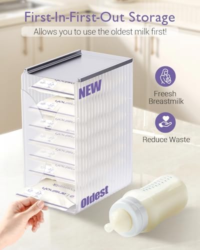 Freeze Organizer and Tower for Breastmilk Storage Bags, First-in