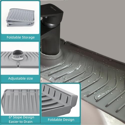 Large Size Kitchen Sink Splash Guard, 30"Silicone Faucet Handle Drip