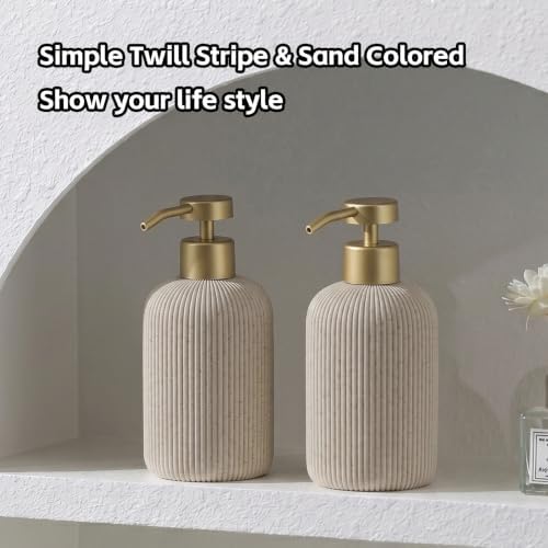 Soap Dispenser14.2OZ, 2PCS Luxurious Stripe,Beige, Gold Pump
