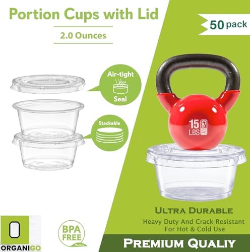 Plastic Portion Cups with Lids [2 oz, 50 Sets] Disposable, Leak-Proof