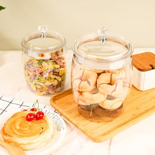 2 Pcs Candy Cookie Jar with Lids - 128 Oz & 74 Oz Plastic Clear