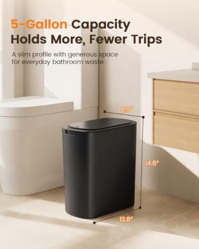 TIPGO 5 Gallon Automatic Bathroom Trash Can with Lid, Black