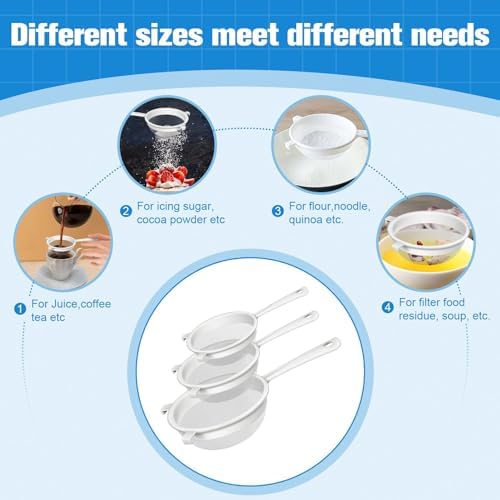 3 Pcs Fine Mesh Strainer Set, Plastic Nylon Sieve Colander for Kefir
