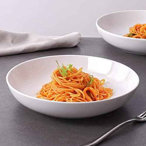 DOWAN 9.75" Pasta Bowls Set of 4, Large Shallow White Ceramic Salad