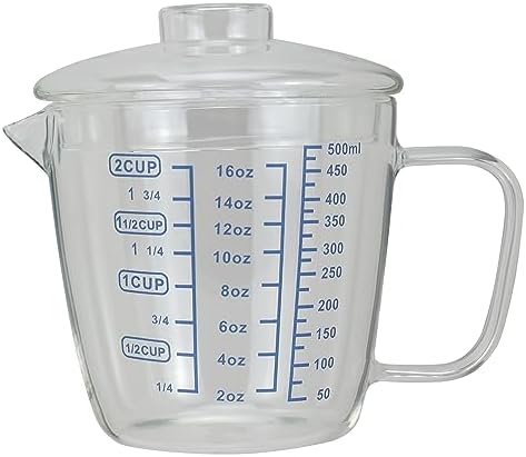 EIKS 500ML Glass Measuring Cup with Lid, Milk Frothing Pitcher