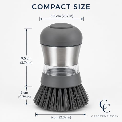 Soap Dispensing Palm Dish Brush, Stainless Steel, Gray