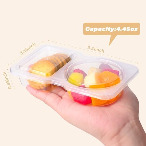 Double Compartment Snack Containers with Lids, 2 Compartment Condiment