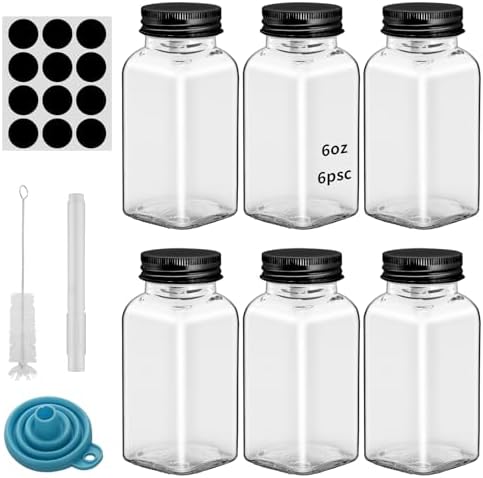 6Pcs 6oz Glass Spice Jars black iron Lids with Shaker Lids, Spice Jars