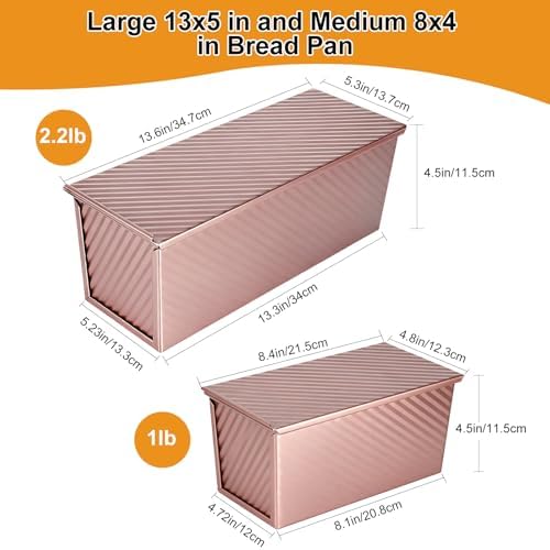 2 PCS Pullman Loaf Pan With Lid, 2.2 LB/1 LB Sandwich Bread Loaf Pan