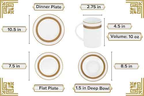 Dinnerware Set for 12-60 Piece Porcelain Dish Set - Elegant Rope Gold