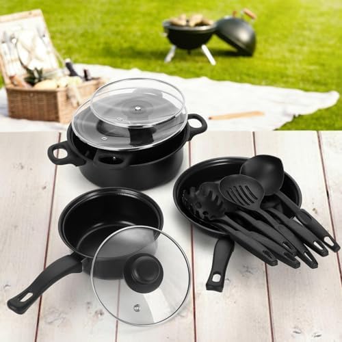 Non-Stick Cookware Set, Portable Lightweight Cast Iron Pots and Pans
