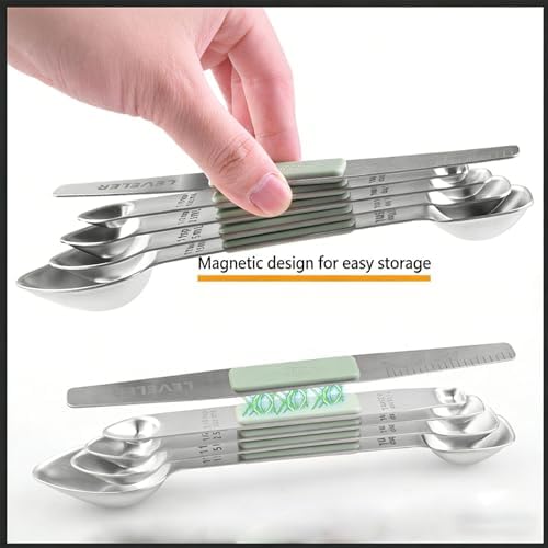 Stainless Steel Magnetic Measuring Spoon Set of 5 with,Metal Teaspoon