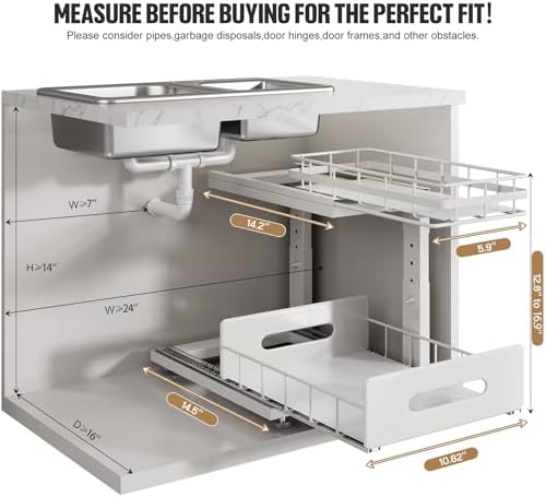 Under Sink Organizer Upgrade To Professional Rails,2-Tier Dual Pull