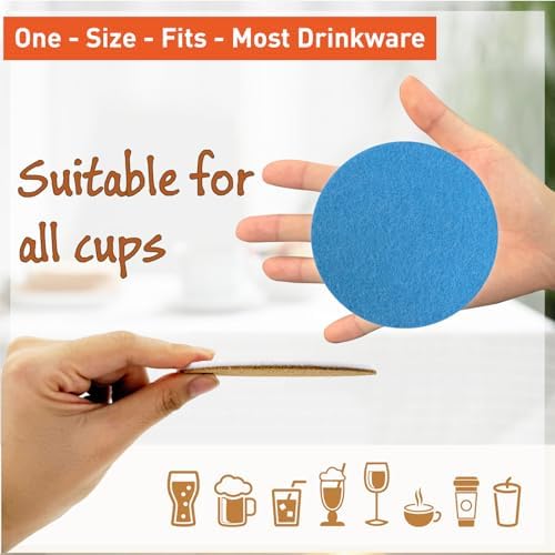 Ocean Felt Coasters Set of 6, Round Absorbent Drink Coasters, Non-Slip