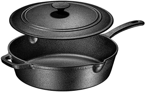 Bruntmor 5 Qt Cast Iron Sauté Pan with Lid