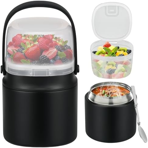 14 oz Stainless Steel Soup Thermo with 7 oz Snack Container