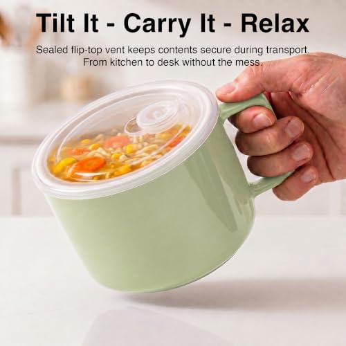 Ceramic Soup Bowls with Handles & Lids, Set of 2 with Spoons &