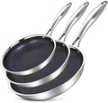 BRASA,3PCS,Nonstick Frying Pan Set,7.87in+9.45in+11.02in,Stainless Steel Pan Set,Skillet set Ceramic Nonstick Cookware set,Compatible Gas,Induction Dishwasher Safe PFOS,PFOA Free Frying Pan Set