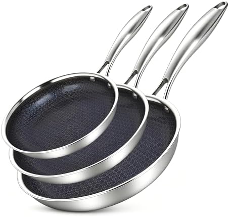 BRASA,3PCS,Nonstick Frying Pan Set,7.87in+9.45in+11.02in,Stainless Steel Pan Set,Skillet set Ceramic Nonstick Cookware set,Compatible Gas,Induction Dishwasher Safe PFOS,PFOA Free Frying Pan Set