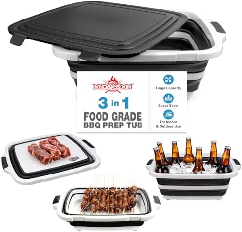 XL Collapsible BBQ Prep Tub with Lid, Portable Meat Marinating