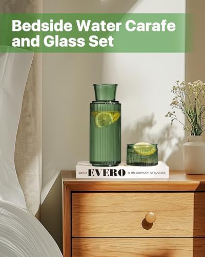 Bedside Water Carafe and Glass Set, 27oz, Vertical Striped