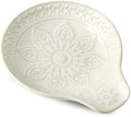 Glazed White Spoon Rest for Stove Top, Ceramic Spoon Holder for