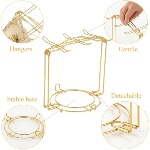 YOLIFE Tea Cup Holder for Countertop, Gold Metal Cup and Saucer