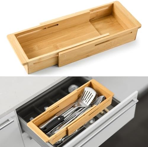 LemonRoad Bamboo Sliding Drawer Organizer, 12.4-17.7 Inch