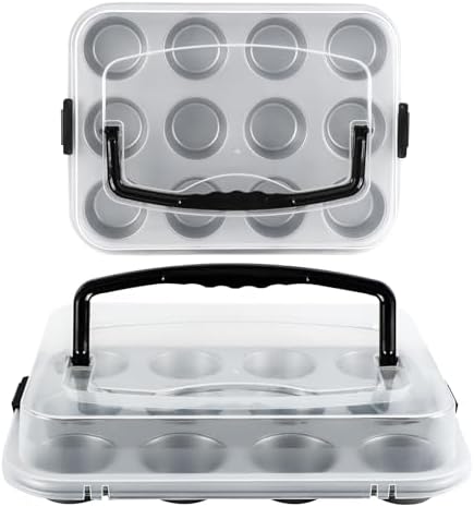 2-Pack Cupcake Pan with Lid, 12-Cup Nonstick Muffin Pan with Handle