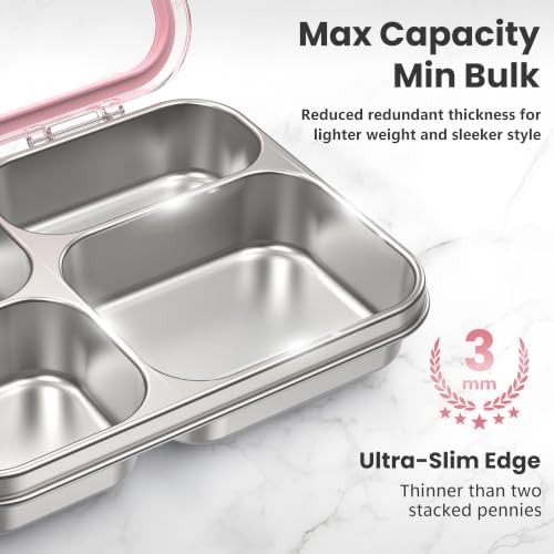 HOMEKOL Stainless Steel Lunch Box for Kids, 4-Compartment