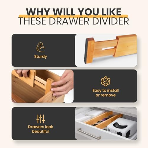 Adjustable Bamboo Drawer Dividers, Drawer Organizer for Kitchen