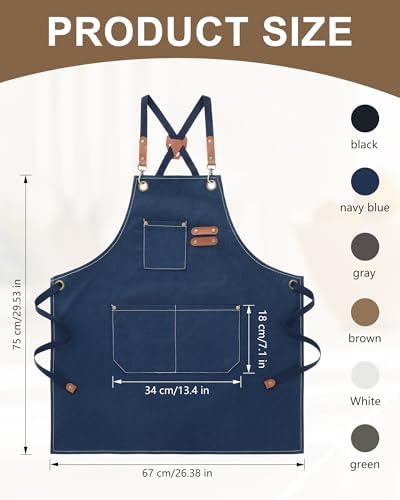 6 Pcs Chef Apron with Cross Back Straps for Men Women with Pockets