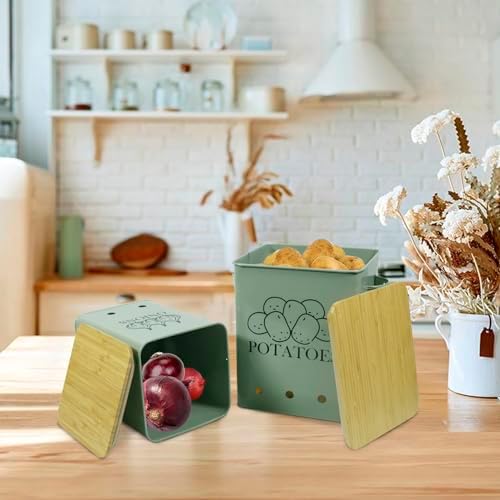Kitchen Vegetable Storage Tins Set of 2, Onion and Potato Storage Bins