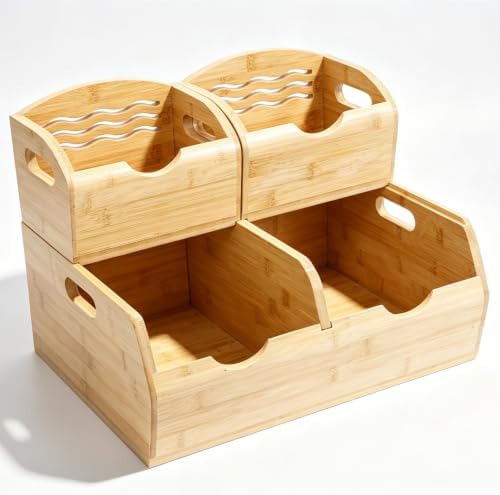 Bamboo Pantry Storage Bins,Stackable Potato & Onion Storage