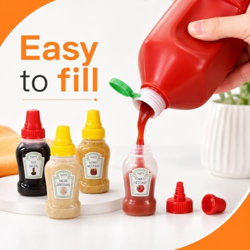 12 Pcs Mini Ketchup Bottles 25ml Condiment Squeeze Bottles 4 Styles