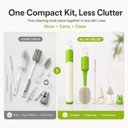 Baby Bottle Brush Set, 5 Cleaning Tools, Green