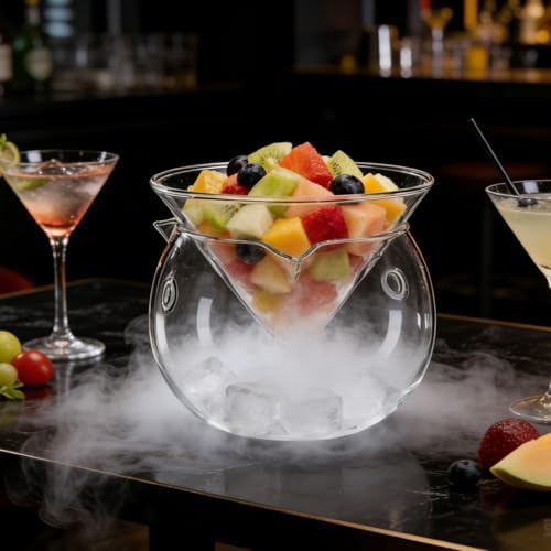 Glass Salad Bowl with Dry Ice Container Chilled Serving Bowl