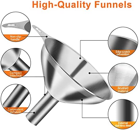 6 Pcs Stainless Steel Mini Funnels for Kitchen use. Large Tiny Small
