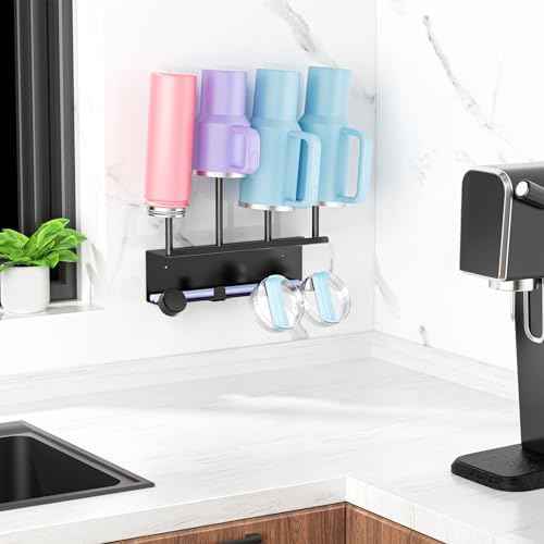 Wall Mounted Water Bottle Drying Rack with Lid & Straw Organizer