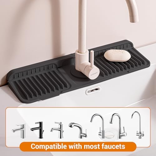ZJWZLG 17.7"X5.5" Silicone Faucet Mat, Snap-On Sink Splash Guard