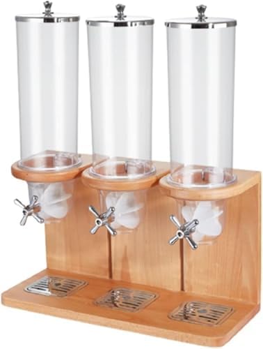 Cereal Dispenser Countertop Dry Food Grain Nut Candy Snack Rice Triple Food Dispenser (Triple,Beech)