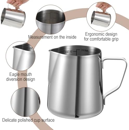 6 Pcs Milk Frothing Pitcher, Coffee Milk Frother Cup, 12oz Espresso