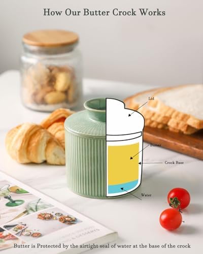 French Butter Dish with Lid for Countertop, Ceramic Butter Crock with