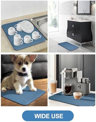 Dish Drying Mat for Kitchen Counter, 16"x24" Pad with Rubber Backed