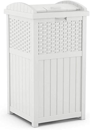 Suncast Outdoor Trash Can with Lid, 30 Gallon, White