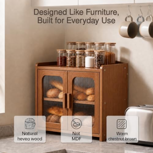 Solid Wood Bread Box, Kitchen Countertop Storage Cabinet