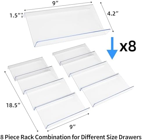 MIUKAA Spice Drawer Organizer, 8 Pcs Clear Seasoning Rack